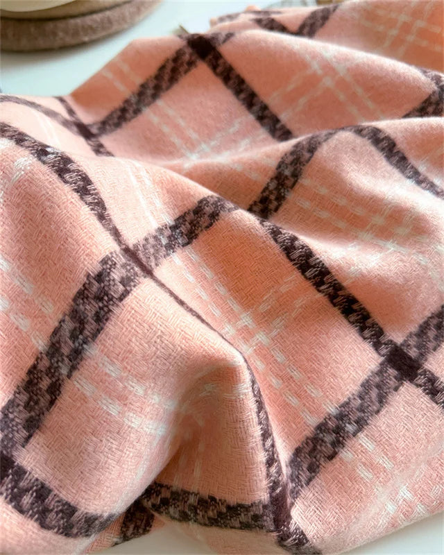Women's Cashmere Scarf - Warm Checkered Shawl for Winter