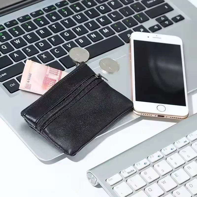 Porte-Monnaie Cuir Compact avec Porte-Clés - Mini Portefeuille Zippé Homme Femme Enfant