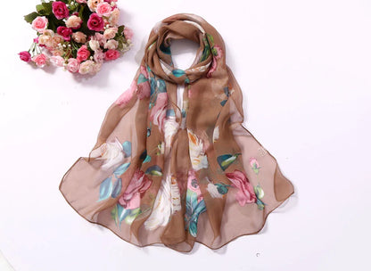 Foulard Écharpe Mousseline Georgette Rose Femme - Bandana Châle Été Protection Solaire Plage