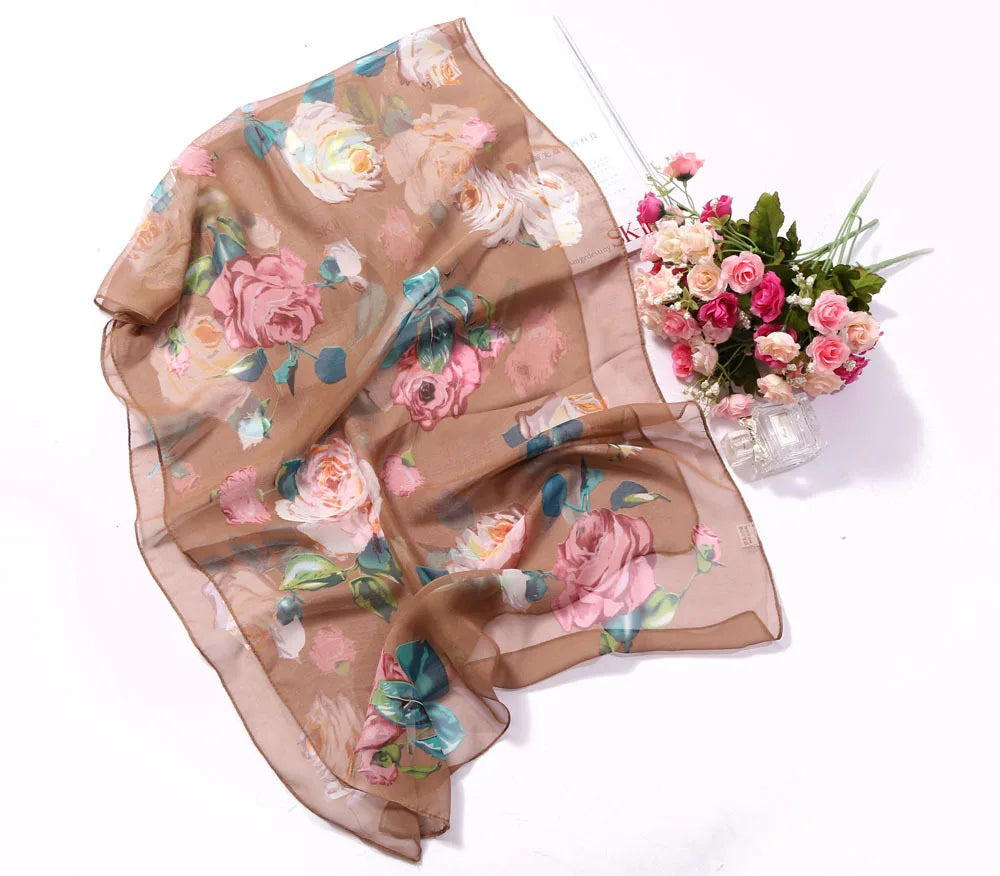 Foulard Écharpe Mousseline Georgette Rose Femme - Bandana Châle Été Protection Solaire Plage