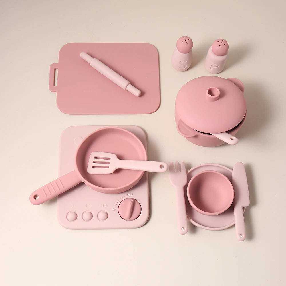 Set Cuisine Silicone 13 Pièces - Jouet Éducatif Jeu de Rôle pour Enfants 3-12 Ans