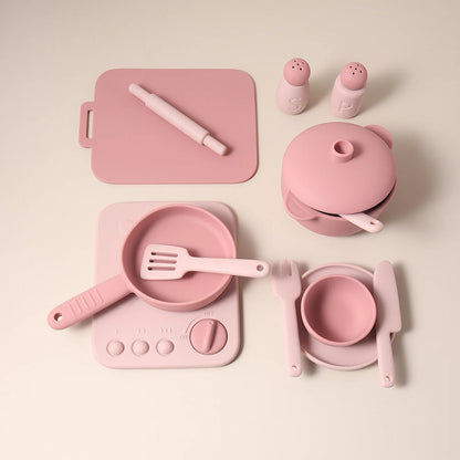 Set Cuisine Silicone 13 Pièces - Jouet Éducatif Jeu de Rôle pour Enfants 3-12 Ans
