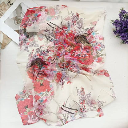 Foulard Écharpe Mousseline Georgette Femme Fleur Prune - Bandana Été Léger Respirant