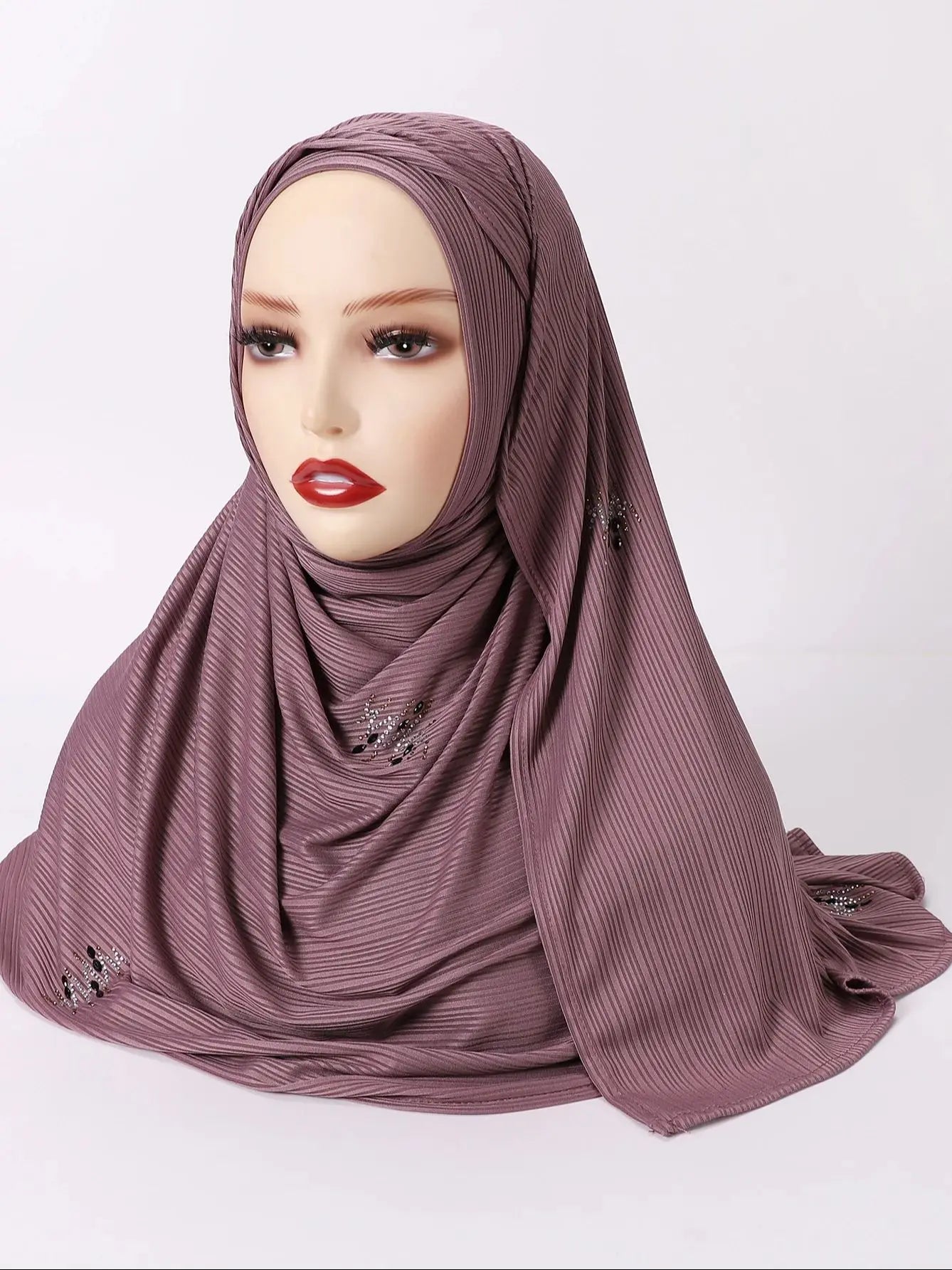 Foulard Hijab Jersey Côtelé Femme - Écharpe Musulman Stretch Paillettes Châle Islamique