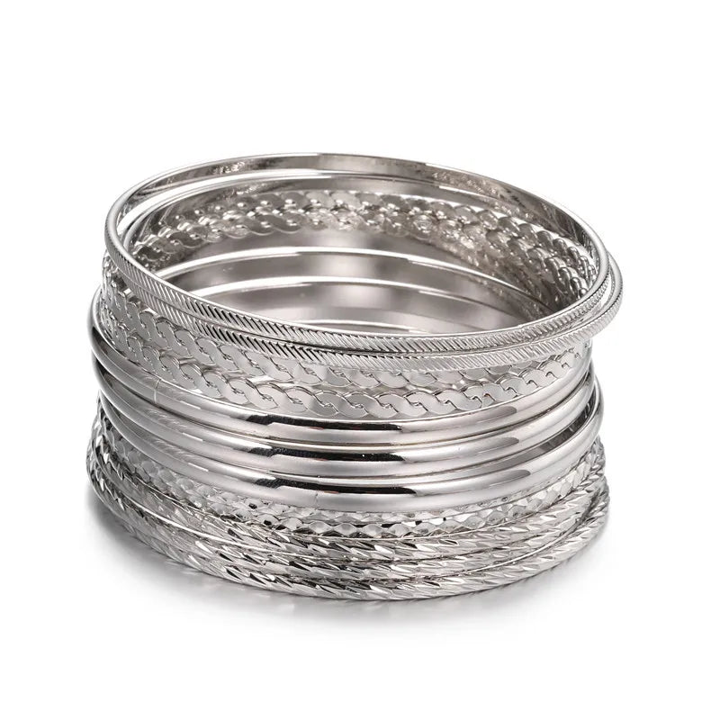Lot de 12 Bracelets Bohèmes Multi-Rangs - Set Cristaux Géométriques Rock