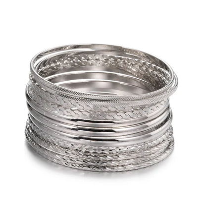 Lot de 12 Bracelets Bohèmes Multi-Rangs - Set Cristaux Géométriques Rock