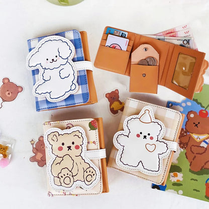 Portefeuille Femme Court Ourson Kawaii - Porte-Monnaie Cartoon Mignon Trifold Porte-Carte Étudiant