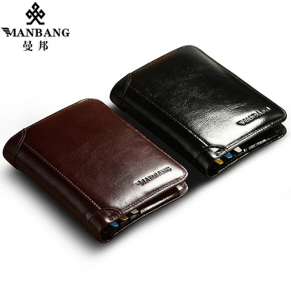 Portefeuille Homme Cuir Véritable Court Classique - Porte-Carte Porte-Monnaie Fashion Marron Café