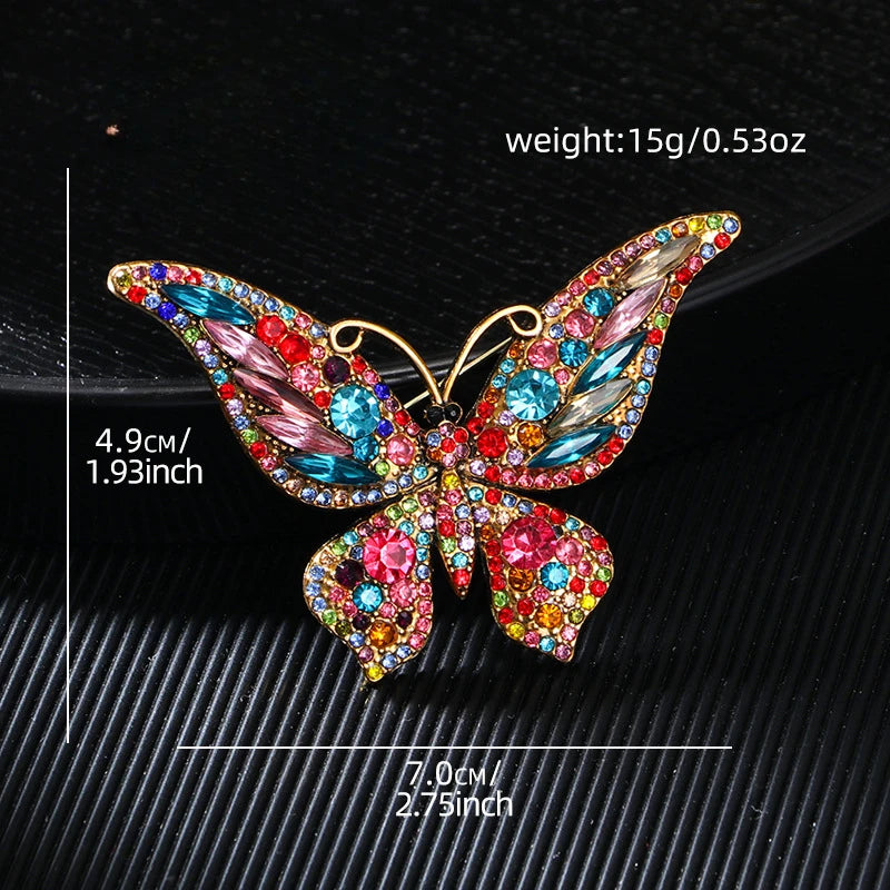 Broche Papillon Cristaux Multicolores Luxueuse Exquise – Pin's Insecte Zircons Mignon Femme