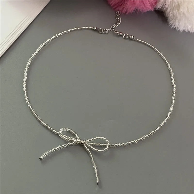 Collier Choker Perles Riz Nœud Papillon – Vintage Élégant Femme Fille