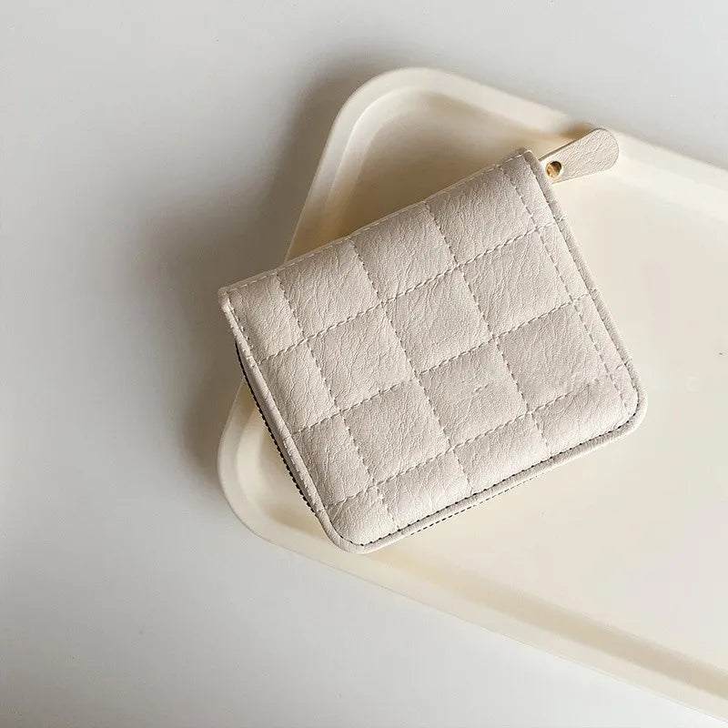 Portefeuille Femme Court Cuir PU Plaid - Porte-Carte Zippé avec Porte-Monnaie Rose