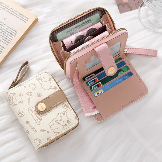 Cute Cat Women's PU Leather Wallet - Short Coin Purse with Large Capacity for Travel