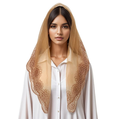 Foulard Mantille Dentelle Élégant Femme - Voile Église Catholique Mariée Photo Beige