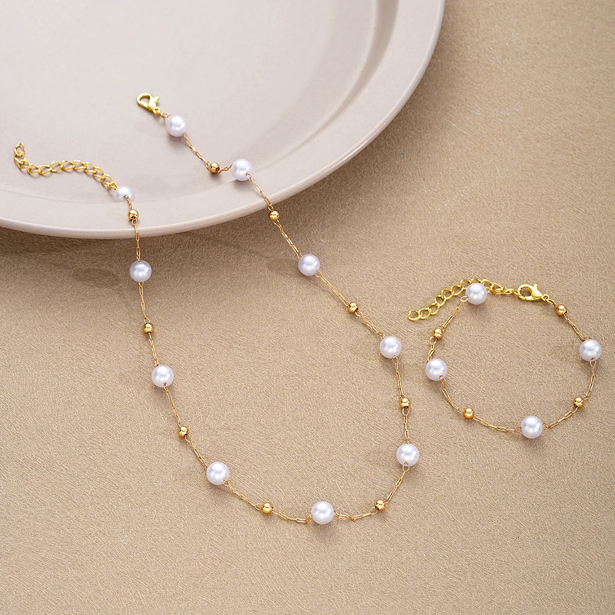 Ensemble Collier Bracelet Croix Perles Doré – Bijoux Bohème Classique