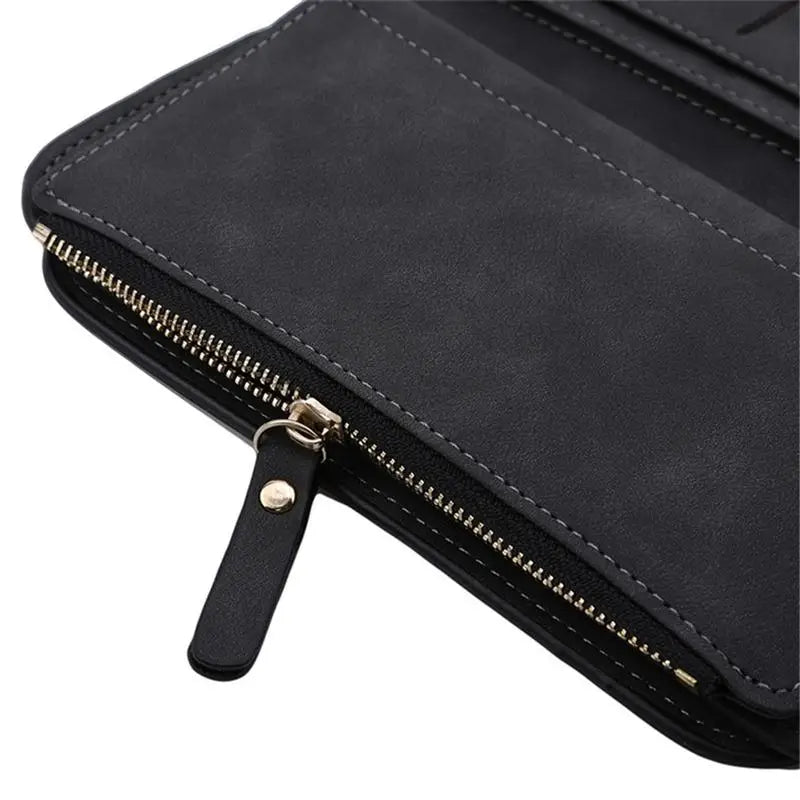 Portefeuille Long Femme Cuir Givré Vintage - Pochette Zip avec Porte-Cartes