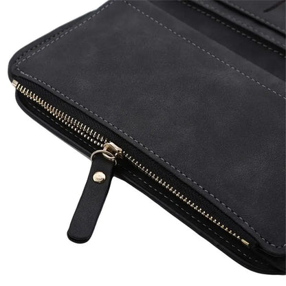 Portefeuille Long Femme Cuir Givré Vintage - Pochette Zip avec Porte-Cartes