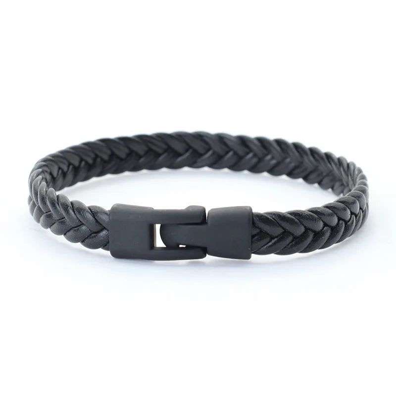Bracelet Cuir Tressé Homme — Style Vintage, Fait Main, Fermoir Easy-Hook