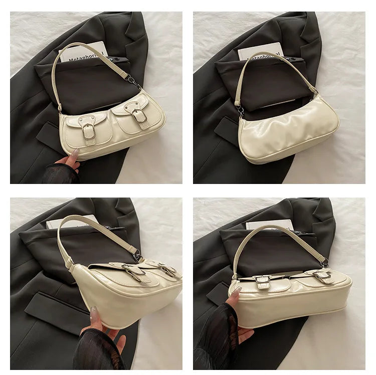 Sac Épaule Femme Cuir PU Y2K Vintage - Petit Sac Aisselle Double Poche Design Fashion Clutch Purse
