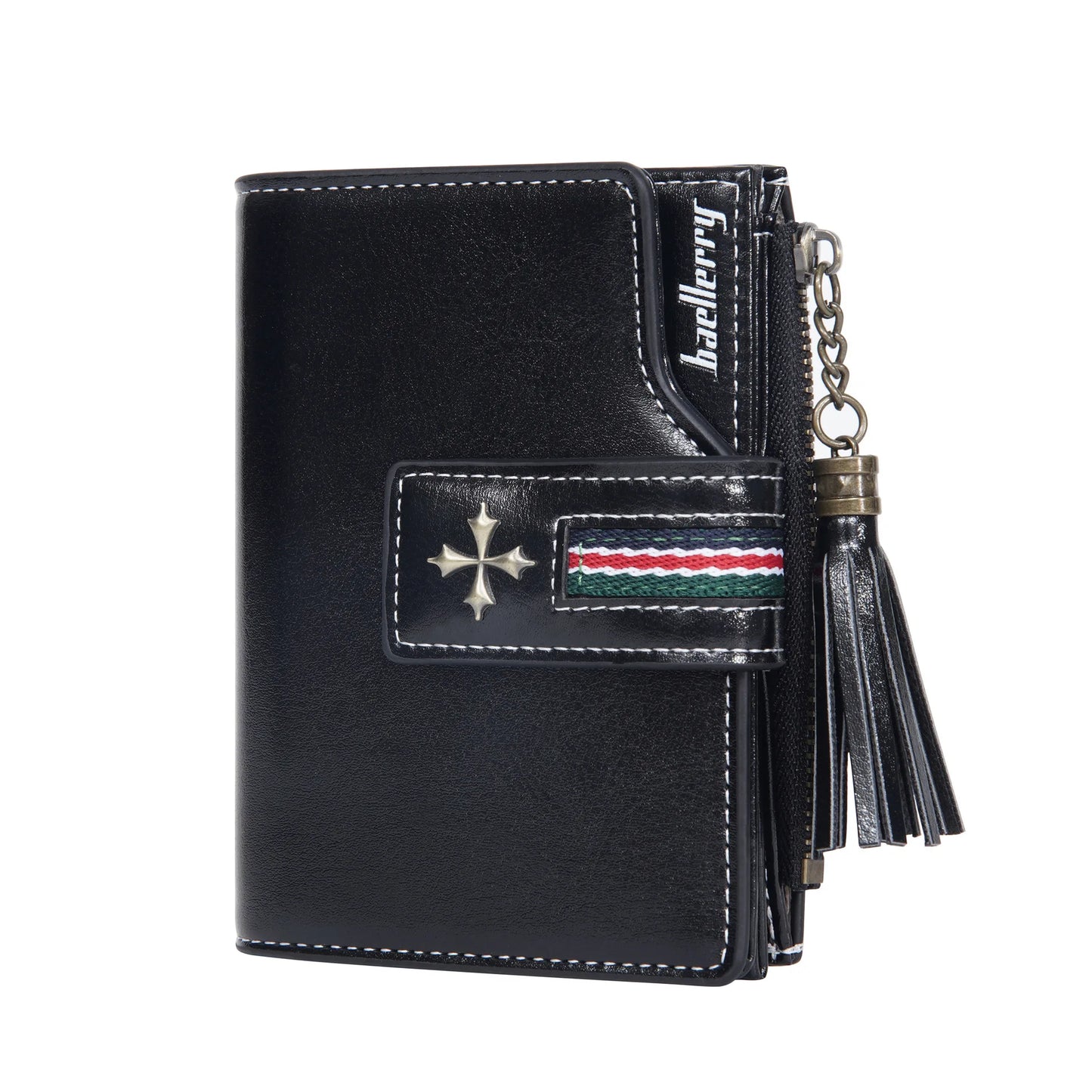 Portefeuille Femme Cuir Ciré Glands - Porte-Monnaie Tri-Fold Multi-Fentes Fermeture Éclair