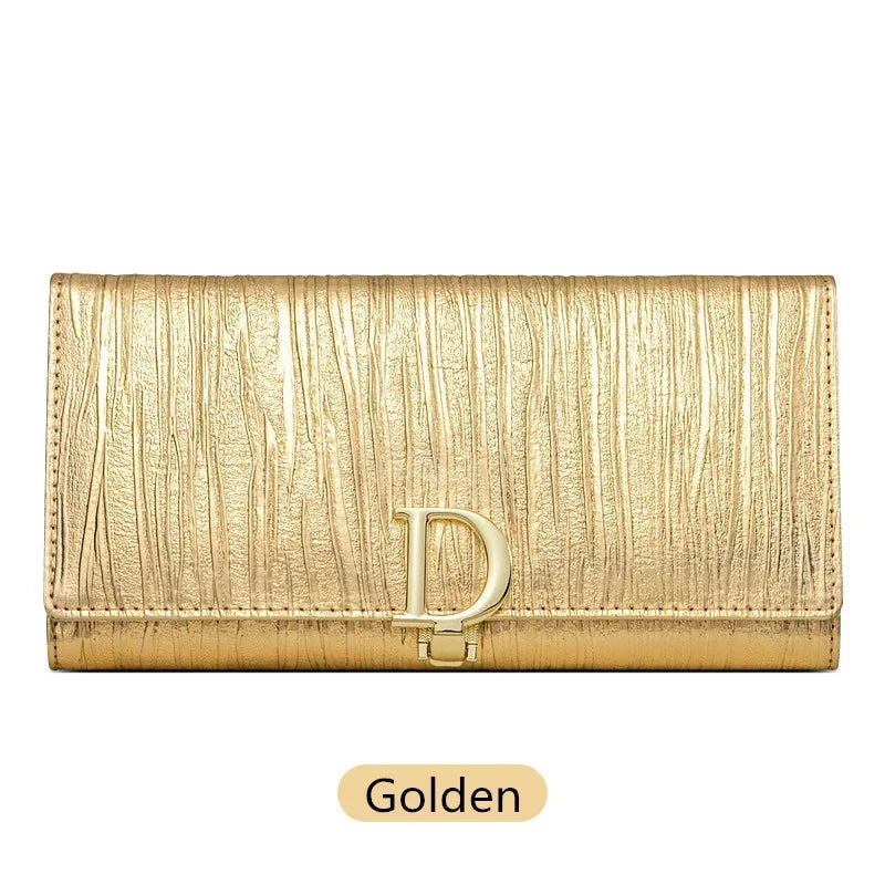 Portefeuille Long Femme Cuir Véritable Luxe - Porte-Cartes Téléphone Rayures Élégant