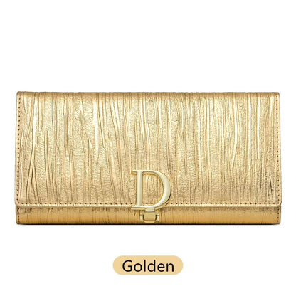 Portefeuille Long Femme Cuir Véritable Luxe - Porte-Cartes Téléphone Rayures Élégant