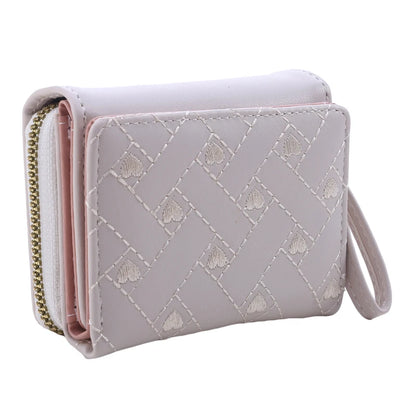 Portefeuille Femme Court Trifold Cuir PU Broderie Amour - Porte-Carte Multi-Poches Fashion Minimaliste Noir