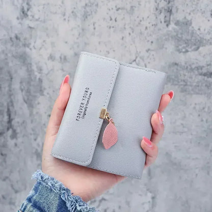 Portefeuille Femme Court Trifold Cuir PU Pompon - Clutch Coin Purse Hasp Luxe Fashion Tendance Violet