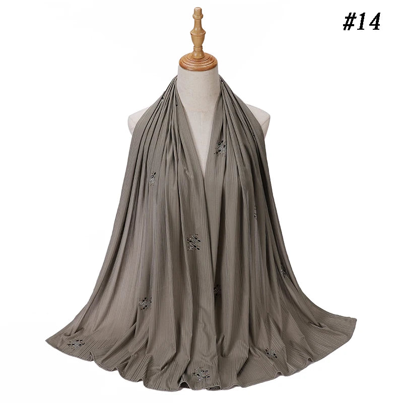 Foulard Hijab Jersey Côtelé Femme - Écharpe Musulman Stretch Paillettes Châle Islamique