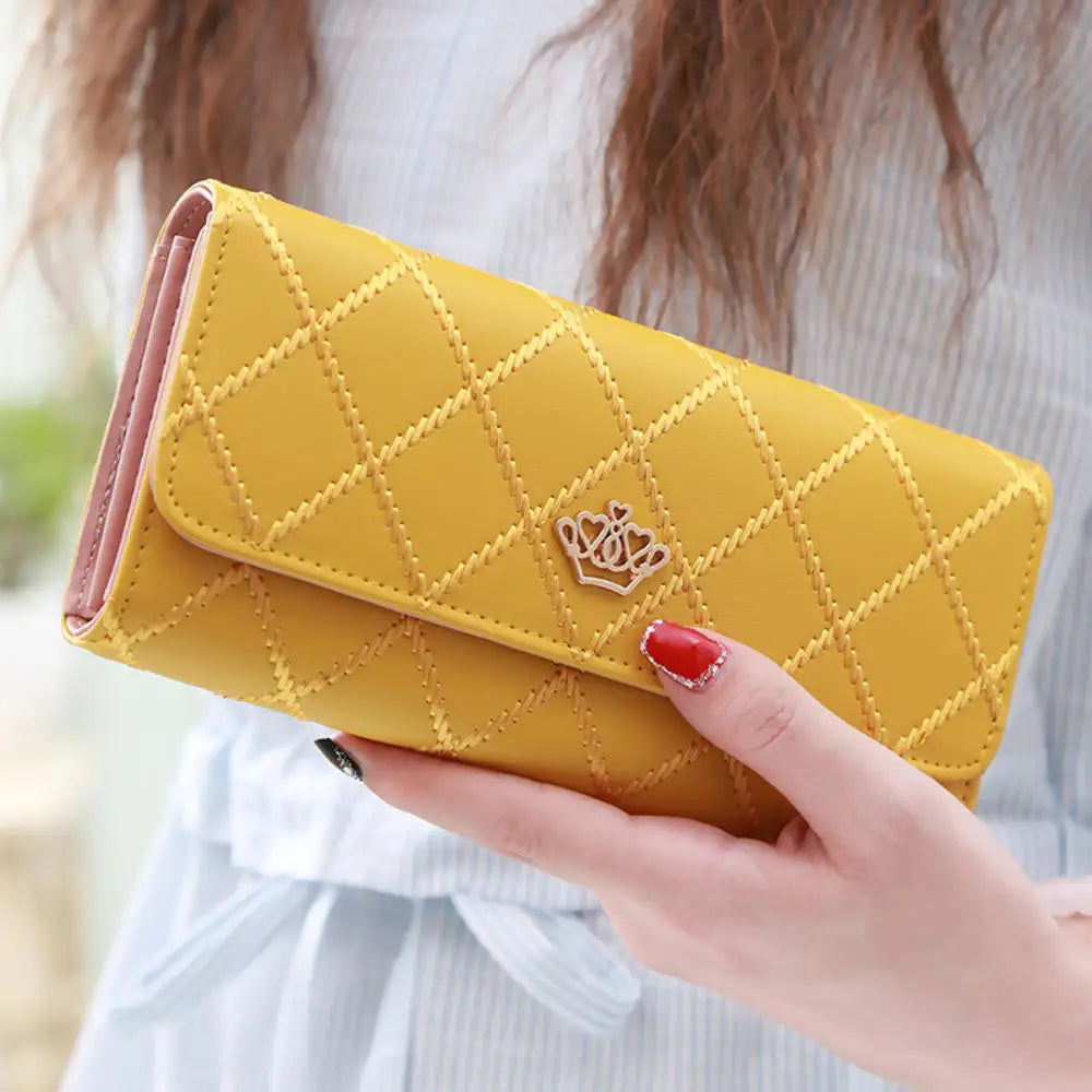 Portefeuille Long Femme Tri-Fold Cuir PU - Clutch Multi-Fonctions Porte-Cartes