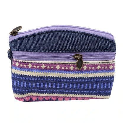 Porte-Monnaie Ethnique en Coton - Pochette Double Zip pour Femme et Enfant