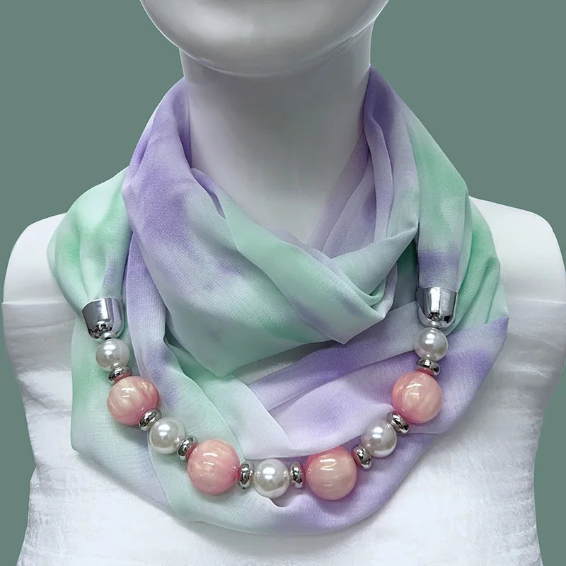 Foulard Collier Mousseline Multicolore Femme - Bijou Statement Neckerchief Bohème Hijab