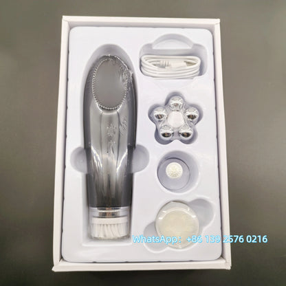 Appareil Nettoyage Facial 4-en-1 Silicone - Brosse Électrique Lifting Visage Anti-Âge Rose