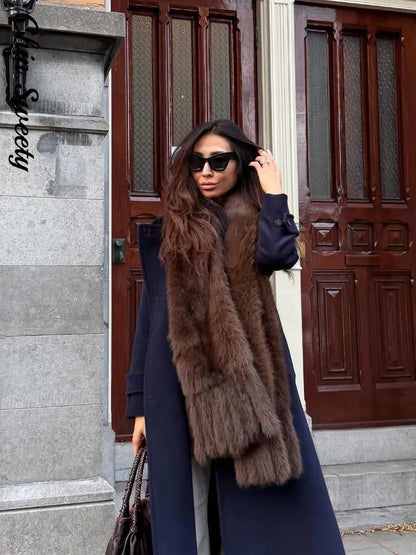 Faux Fur Scarf with Pom-poms - Long Thick Scarf for Women