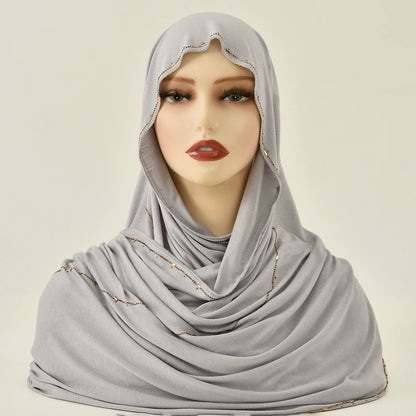 Hijab Jersey Coton Premium - Voile Bordure Scintillante Femme
