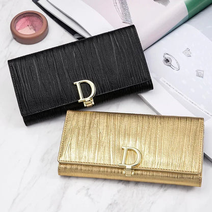 Portefeuille Long Femme Cuir Véritable Luxe - Porte-Cartes Téléphone Rayures Élégant