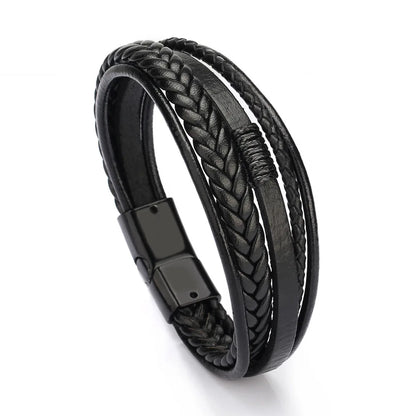 Bracelet Cuir Multicouche Tressé Homme – Acier Inoxydable 21 cm 14 Coloris Cadeau