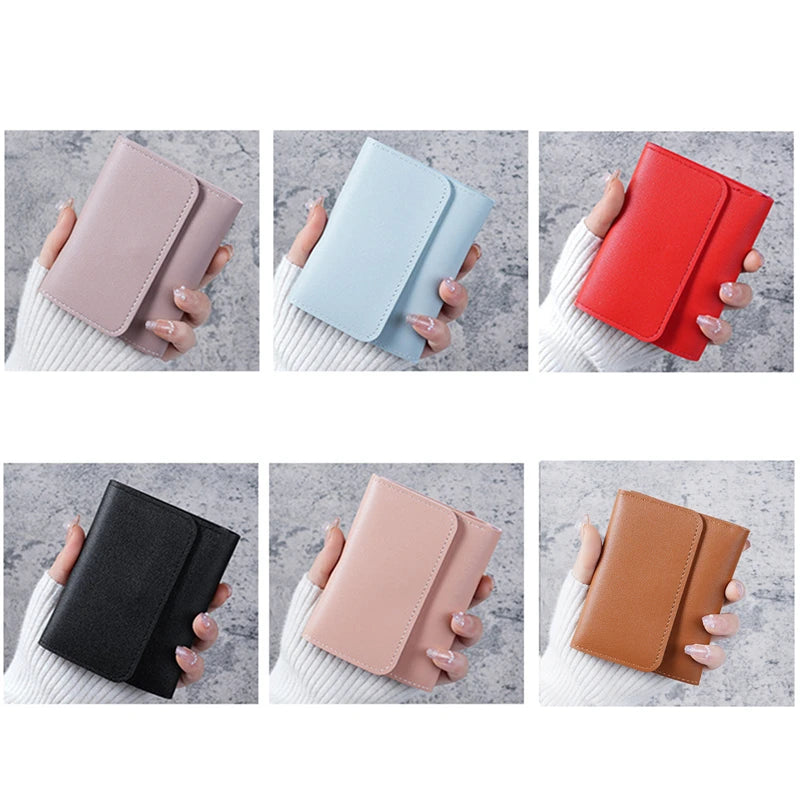 Portefeuille Femme Compact Rose - Mini Porte-Monnaie Cuir PU avec Fermoir et Compartiment Pièces
