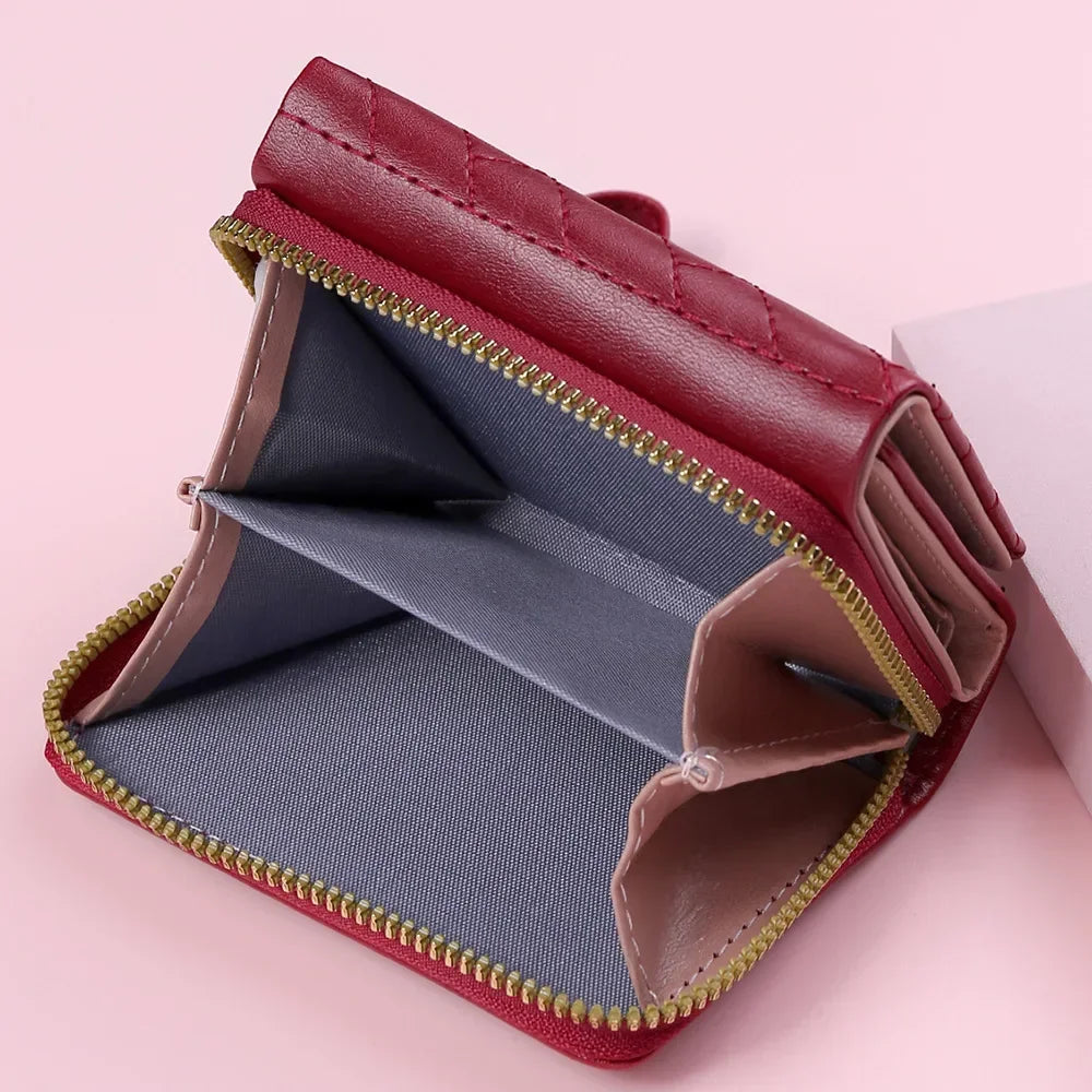 Portefeuille Femme Mignon Cœur Brodé Cuir PU - Trifold Multi-Cartes avec Porte-Monnaie
