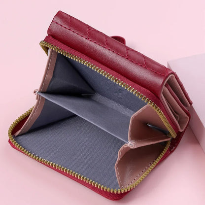 Portefeuille Femme Mignon Cœur Brodé Cuir PU - Trifold Multi-Cartes avec Porte-Monnaie