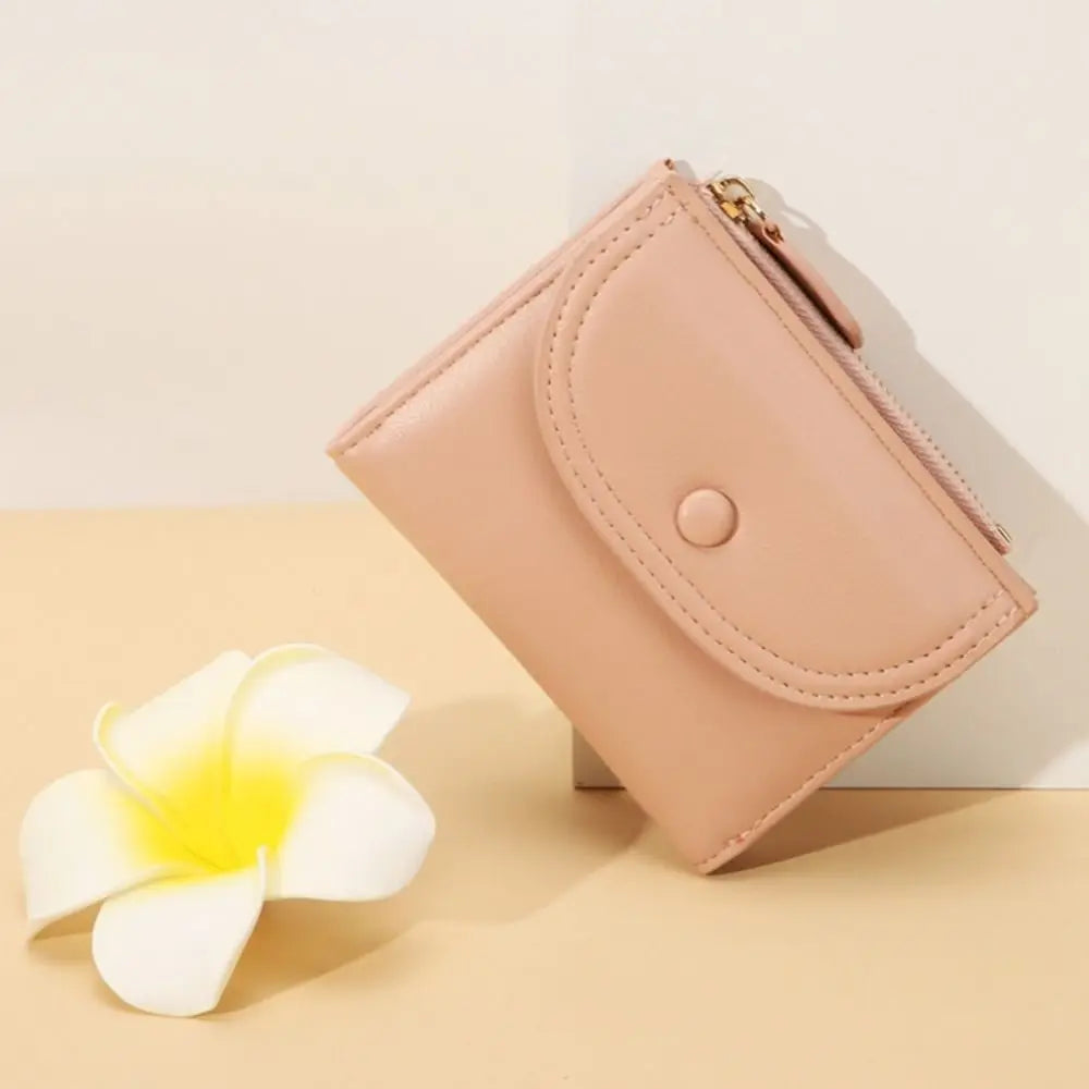 Portefeuille Femme Court Pliable Coloré Mini - Porte-Monnaie Zippé PU Multifonction Portable Marron