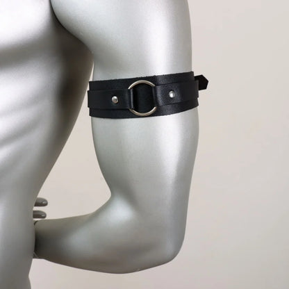 Bracelet de Bras en Cuir Noir pour Homme - Brassard Ajustable Élastique