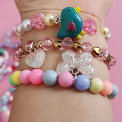Ensemble 5 Bracelets Perles Licorne Cartoon Cœur Étoile – Élastique Candy Coloré Filles