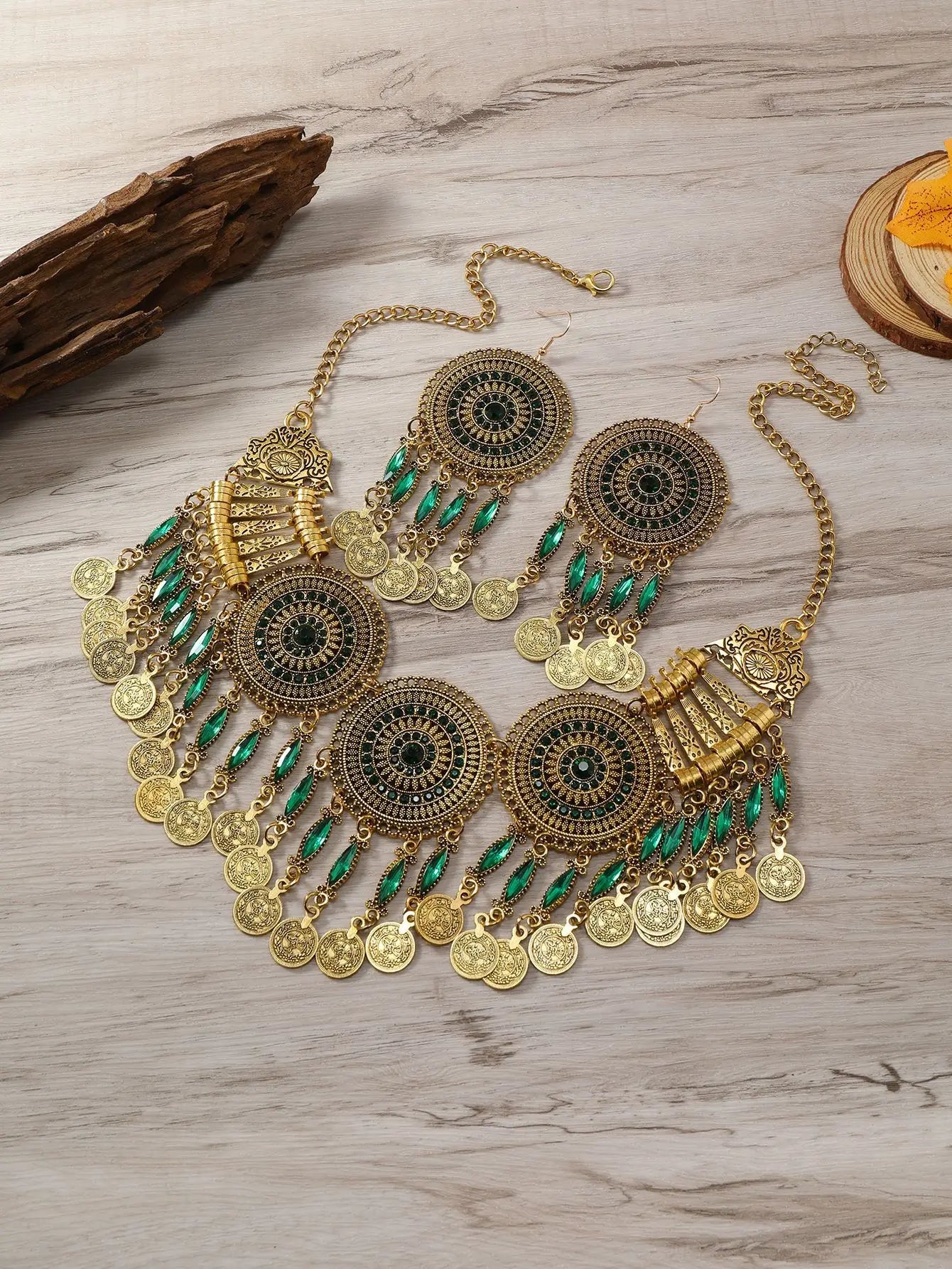 Ensemble Bijoux Bohème Gypsy Pièces Cristal – Collier Boucles Tribal