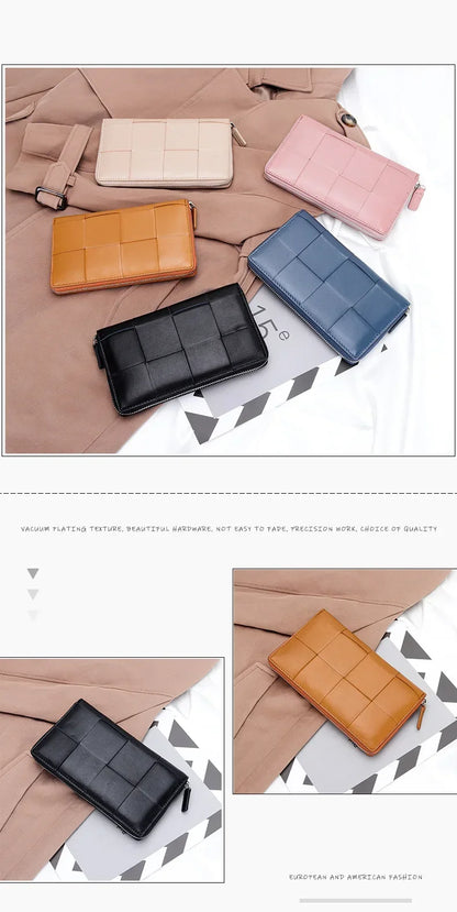 Portefeuille Femme Long Cuir Véritable Luxe - Clutch Design Marque Cadeau Cash Purse Élégant Marron