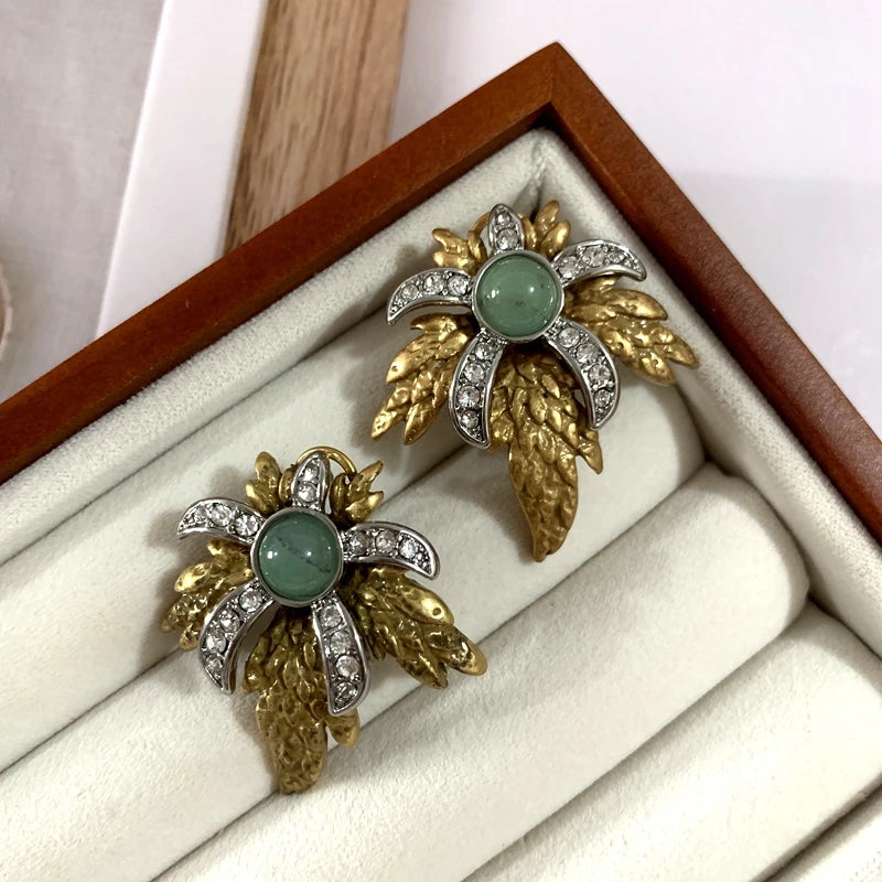 Parure Plume Luxe Vintage - Broche et Boucles Design Raffiné Plaqué Platine