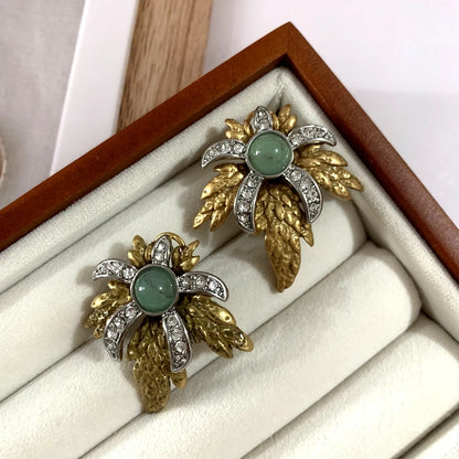 Parure Plume Luxe Vintage - Broche et Boucles Design Raffiné Plaqué Platine