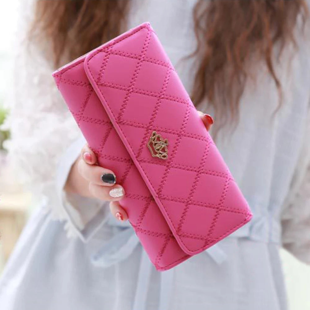 Portefeuille Long Femme Rose Carreaux - Porte-Monnaie Téléphone Hasp Mignon