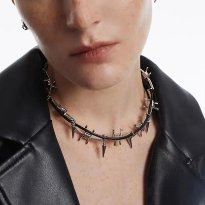 Set Collier Bracelet Fil Barbelé Punk – Ajustable Gothique Unisexe