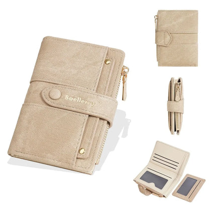 Portefeuille Femme Cuir PU - Porte-Carte Compact Zippé Grande Capacité pour Cartes Bancaires et Voyage