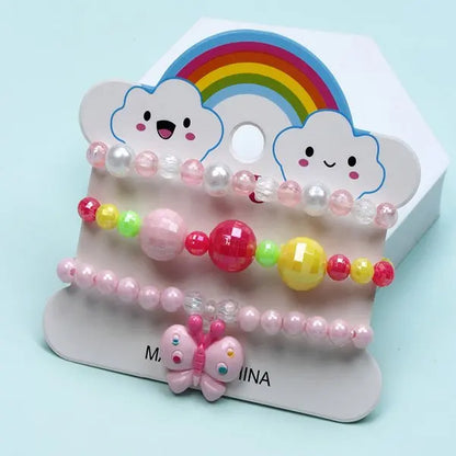 Ensemble 3 Bracelets Perles Cartoon Mignons Enfants – Princesse Licorne Fruits Chat Filles